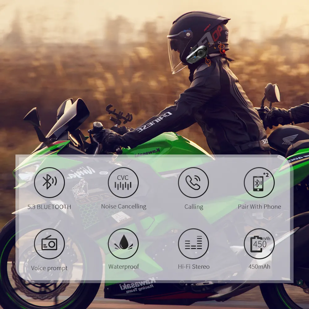 Cvc tiếng ồn hủy bỏ bluetooth hệ thống liên lạc không thấm nước ABS chất liệu Tai nghe không dây FM Video Xe Máy Mũ bảo hiểm Bluetooth Intercom