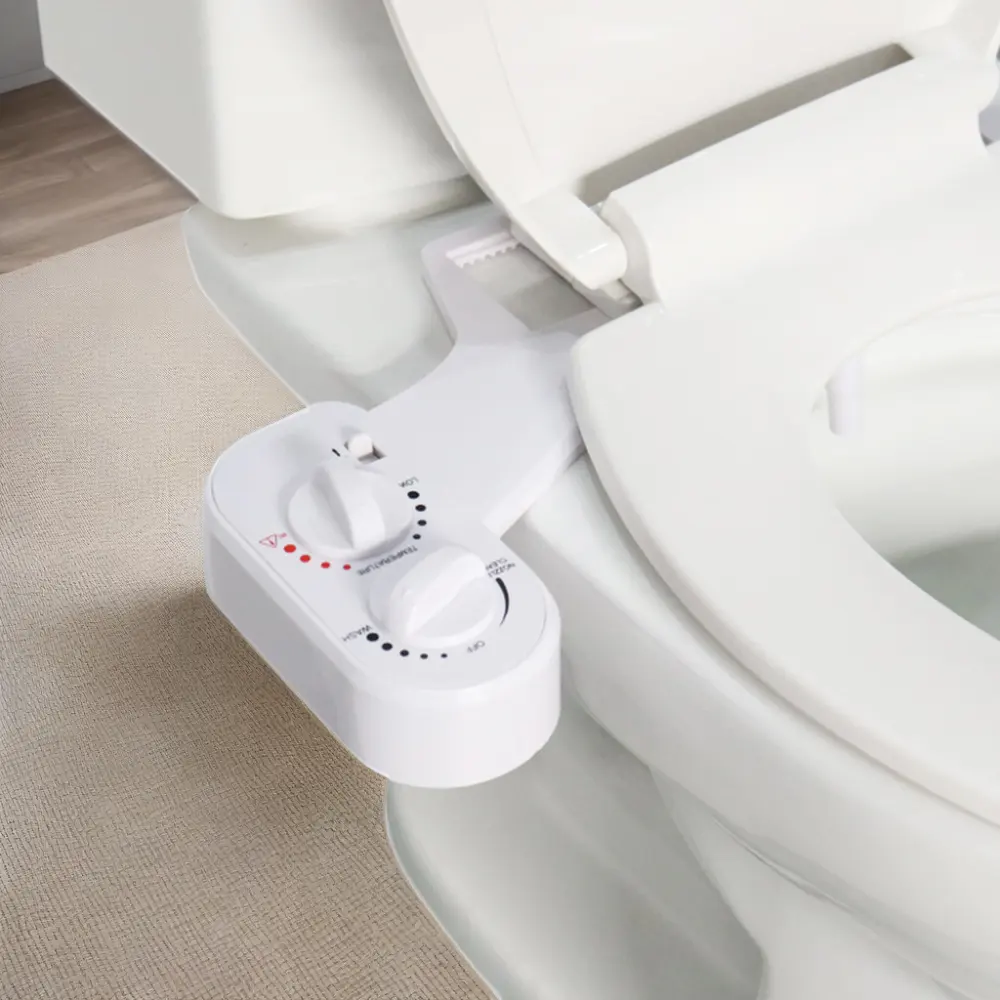 Buse de pulvérisation de bidet à eau chaude en plastique ABS 2 fonctions, autonettoyante, non électrique, eau froide et eau chaude, accessoire de toilette