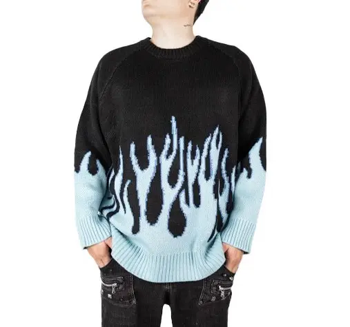 Tiny Spark Blue Flame Loose Knit cuello redondo algodón prendas de punto pulóver de punto Multi Jumper suéter de gran tamaño para hombres y mujeres