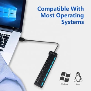 Just <strong>Link</strong> 7-Port LED <strong>USB</strong> 2.0 Adapter Hub Splitter with Power Adapter On/Off Fuse Button for <strong>PC</strong> - Product Image 2