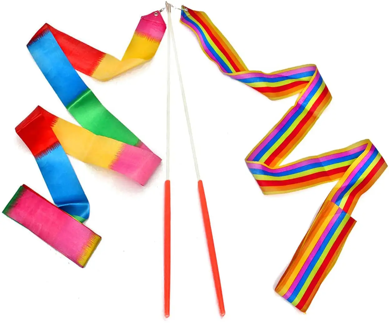 Hot Sale Dance Ribbons Rainbow Streamers Rhythmic Gymnastics Ribbon Baton Twirling Wands on Sticks 2pc for Kids Artistic Dancing