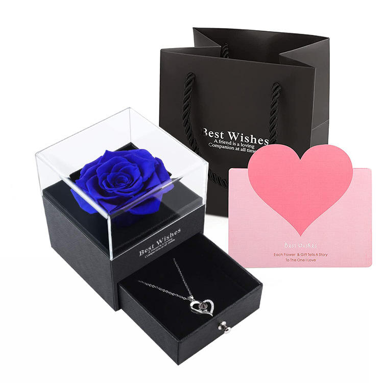 blue preserved rose jewelry box(necklace not included)