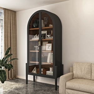 Nordic bak buku kayu padat dapat disesuaikan abad pertengahan dengan pintu kaca lemari anggur penyimpanan untuk ruang tamu Perancis - Product Image 3