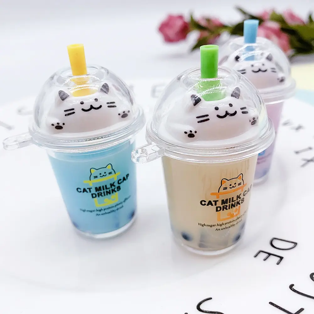 Cat Boba Sleutelhanger Acryl Liquid Cup Cover Sleutelhanger Anime Auto Drankfles Sleutelhanger