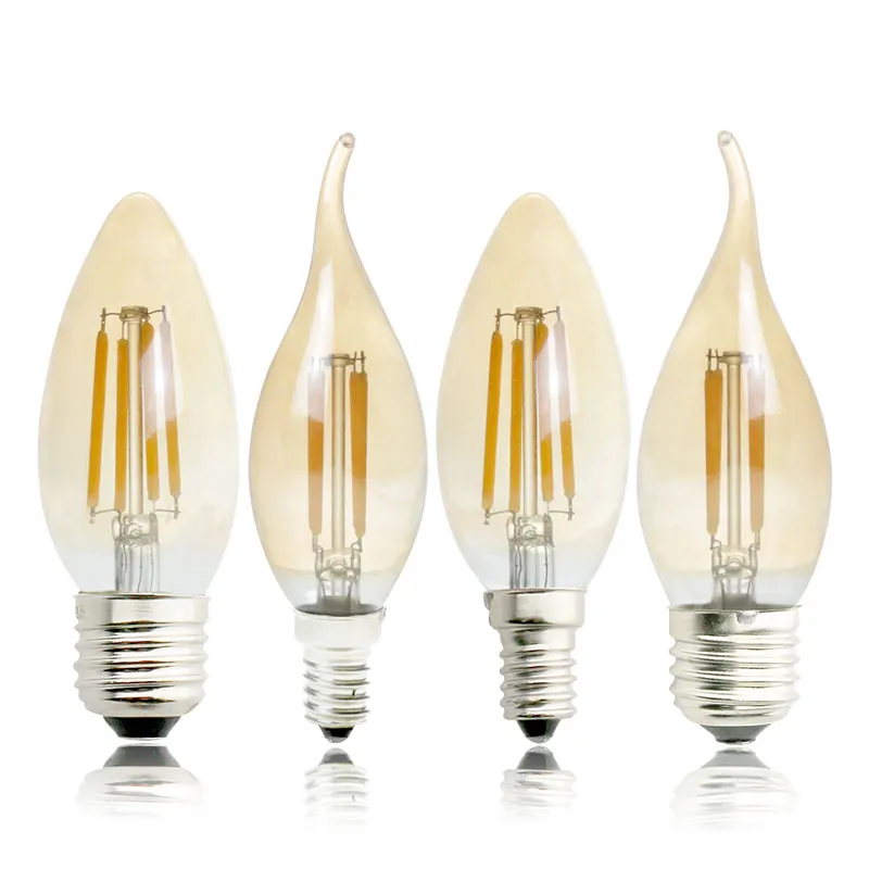 LED Vintage Edison ampul mumluk C35/C35L-6W LED Filament mum ampul, yerine 60W, E14 tabanı, temizle sıcak beyaz 2700K, 120V AC