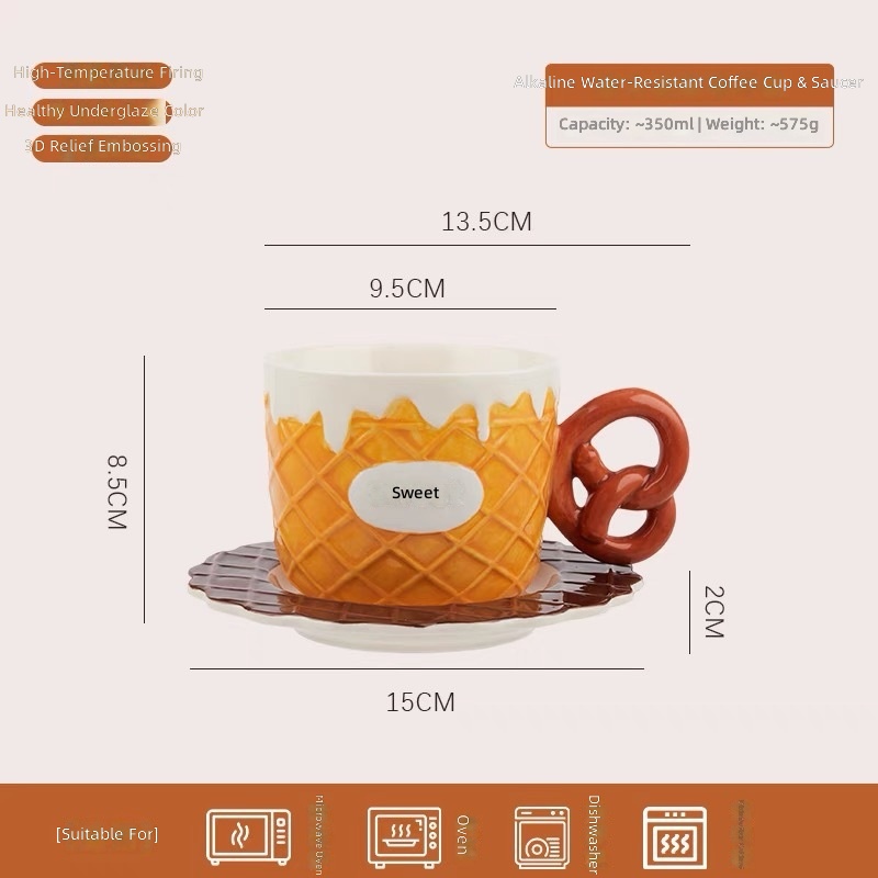Embossed bread-coffee cups and saucers