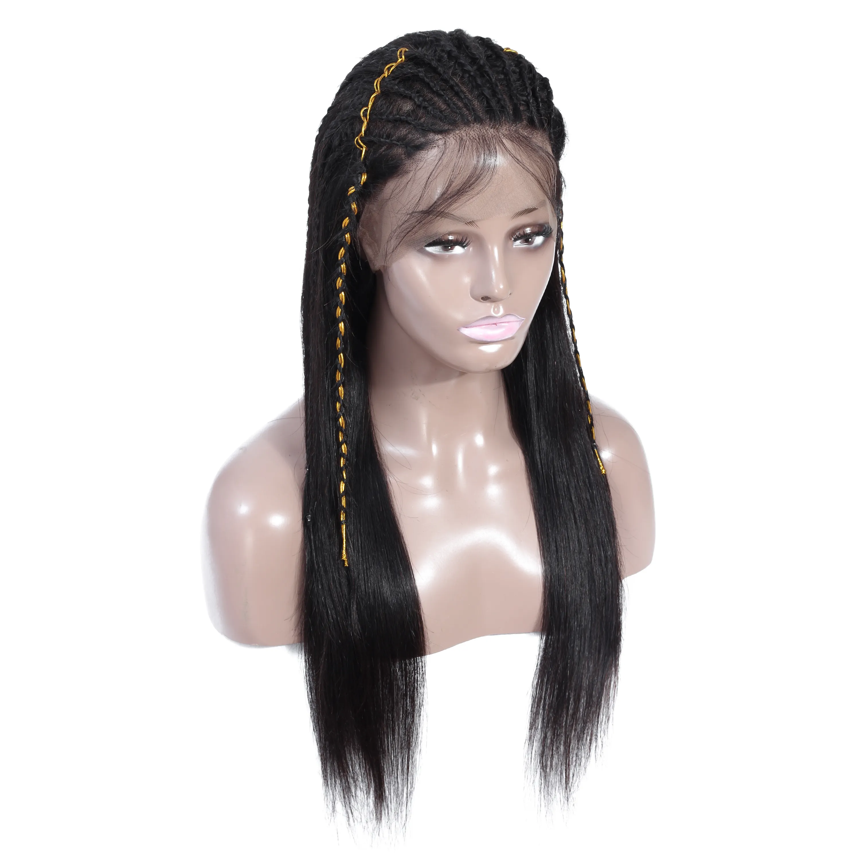 Pelucas trenzadas de cabello humano, encaje completo, Perruque Real virgen, para mujeres negras