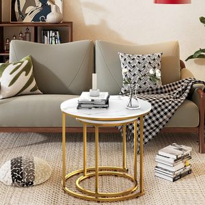 Black Marble <strong>Nesting</strong> Coffee <strong>Table</strong> for Small Place 24 in 2 Sets High Side <strong>End</strong> Sofa <strong>Table</strong> Nightstand Handmade - Product Image 5