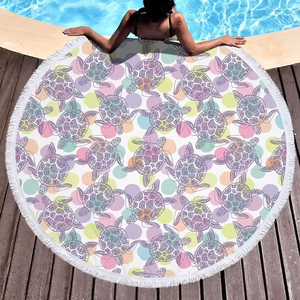 Özel tasarım ve Logo ile plaj kullanımı için özelleştirilebilir yuvarlak mikrofiber plaj havlusu yumuşak emici ve okyanus kaplumbağası baskılı - Product Image 6
