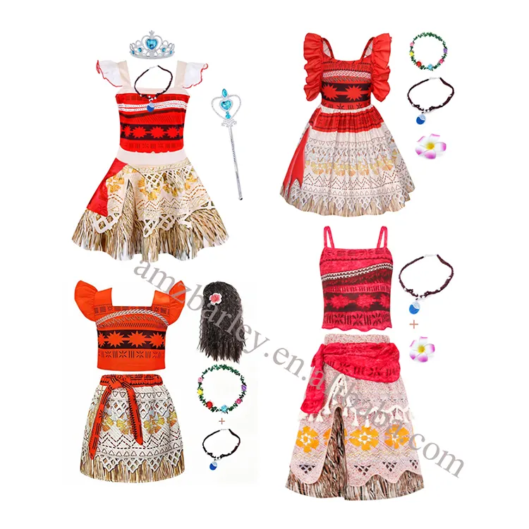 Conjunto de cosplay oceano romântico princesa, vestido de tv e filmes halloween meninas conjunto de duas peças moana colete e saia