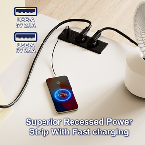 Zócalo de banco de trabajo de escritorio integrado Zócalo múltiple de escritorio integrado con 10W 2 USB-A 5V 2.1A para muebles y bancos de trabajo - Product Image 3
