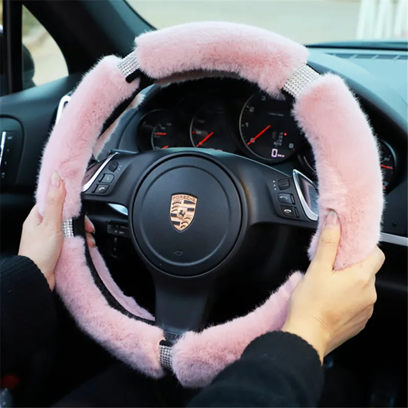 Capa protetora para interior de carro, acessórios femininos de decoração, elegante, universal, de 38cm, com strass, cobertura para volante