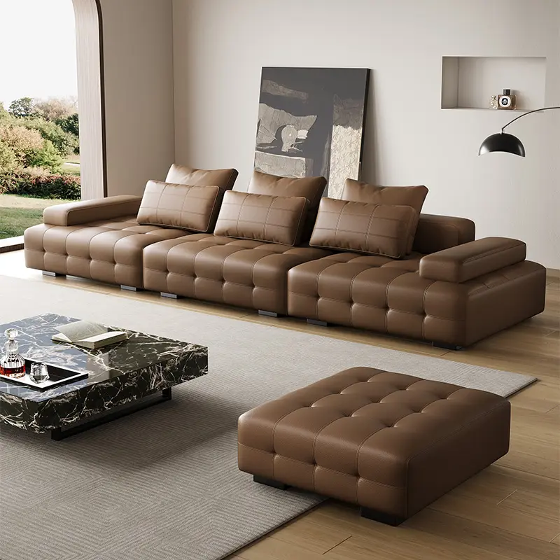 2024 современный комбинированный диван для гостиной, мебель для дома, высококачественный светлый роскошный кожаный диван
