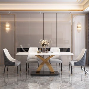 Mesa de comedor de losa de roca de lujo ligera Combinación de mesa de comedor y silla minimalista moderna de mármol Rectangular de gama alta - Product Image 2