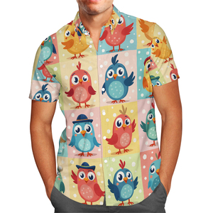 Yaz toptan özel erkek anti-kırışıklık gömlek tatil tam baskı kuşlar grafik kısa kollu Hawaiian Polyester gömlek - Product Image 3