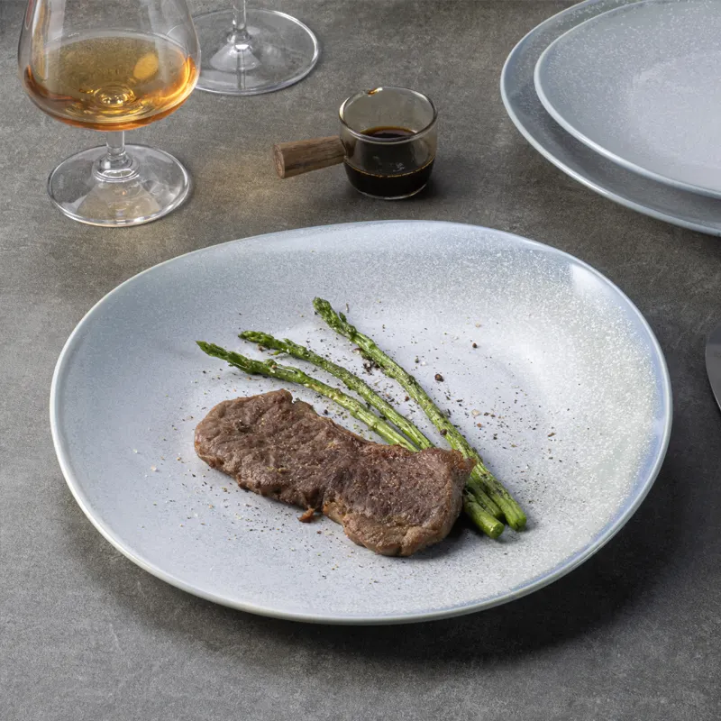 YAYU esmalte transmutación vajillas plato cerámica azul ovalada cena platos porcelana color platos para restaurante