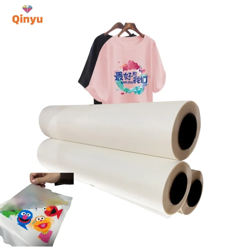 Qinyu a4 2 step inkjet mylar heat transfer sticker/label print paper film for fabric roll