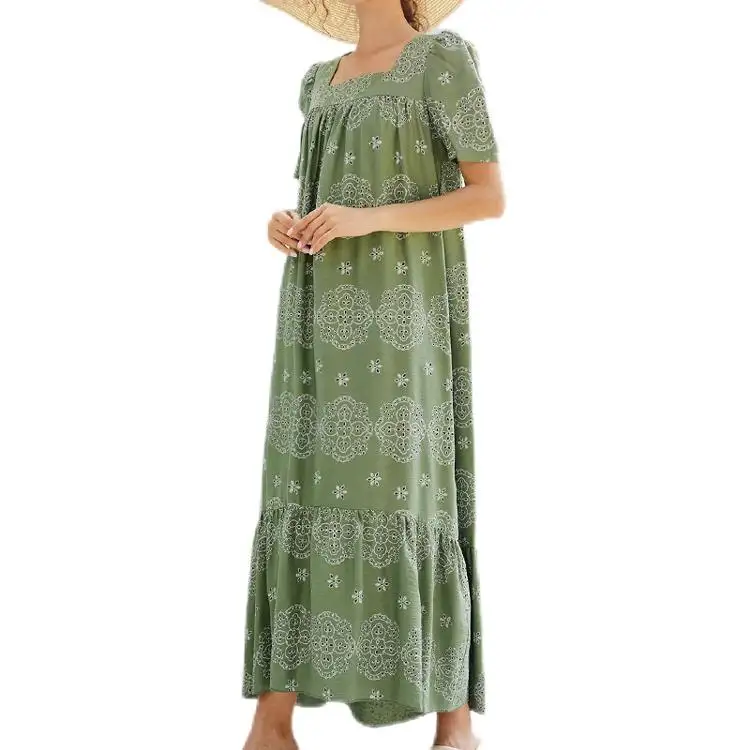 Bán Buôn Phong Cách Đơn Giản Loose Maxi Dresses Floral Bãi Biển Mặc Phụ Nữ Bìa Up Dài Dress Ruffle Xl Robe De Plage Grossiste