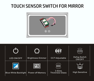 Hotel Banheiro 12V/24V Two-Key <span class=keywords><strong>Touch</strong></span> <span class=keywords><strong>Sensor</strong></span> Interruptor de Parede com Desembaçador e <span class=keywords><strong>Dimmer</strong></span> Color Change-para Iluminação Do Banheiro