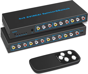 RCA AV Splitter <strong>Switch</strong> 4 in 3 Out RCA Switcher Box Video L/R Stereo <strong>Audio</strong> AV Selector Box 4X3 Composite Switcher - Product Image 1