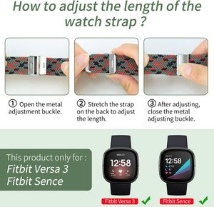 <span class=keywords><strong>Fitbit</strong></span> Versa 3/<span class=keywords><strong>Fitbit</strong></span> Sense透气尼龙编织带，可调节表扣弹性替换表带