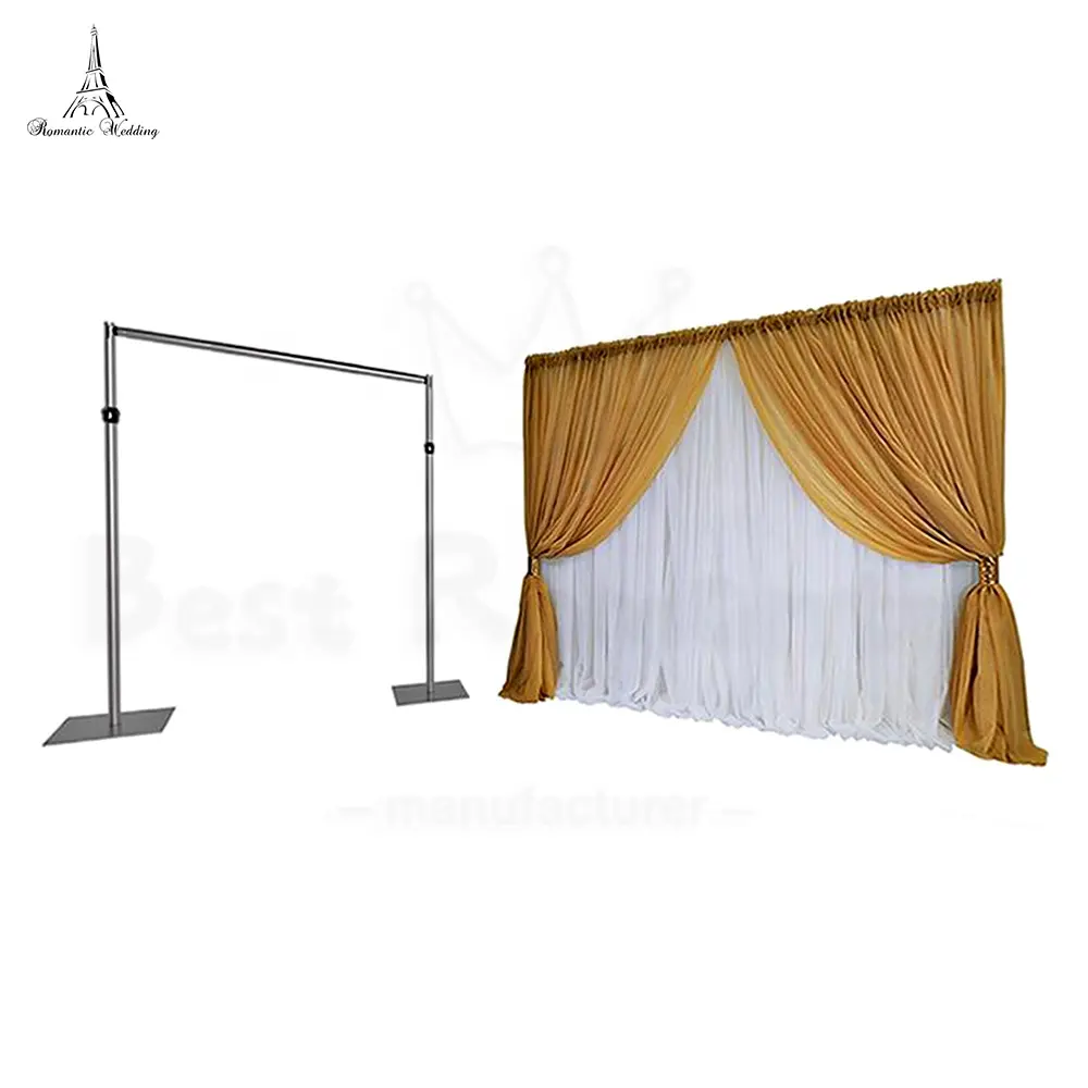 Venta al por mayor, tubo de boda ajustable y Pilar de cortina, soporte de fondo, forma cuadrada, tubo de aluminio plateado