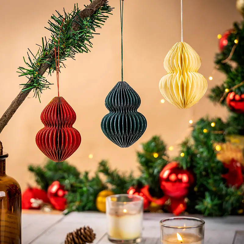 Colgante de navidad ecológico con forma de calabaza, papel de panal de abeja para adornos de árbol de Navidad, compra a granel