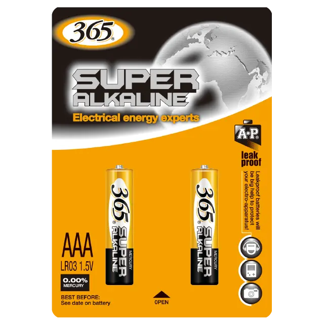 Super Alkaline AAA/ LR03 / AM4/Mignon BATTERY 365バッテリー1.5v/おもちゃ/時計/カメラ/リモコン/