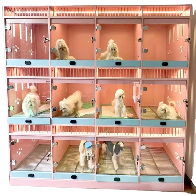 Neues Design Bunte kunden spezifische kleine Haustier Tierarzt Schrank Käfig Hund Hotel Welpe Stapeln Hund Boarding Cage Kennel