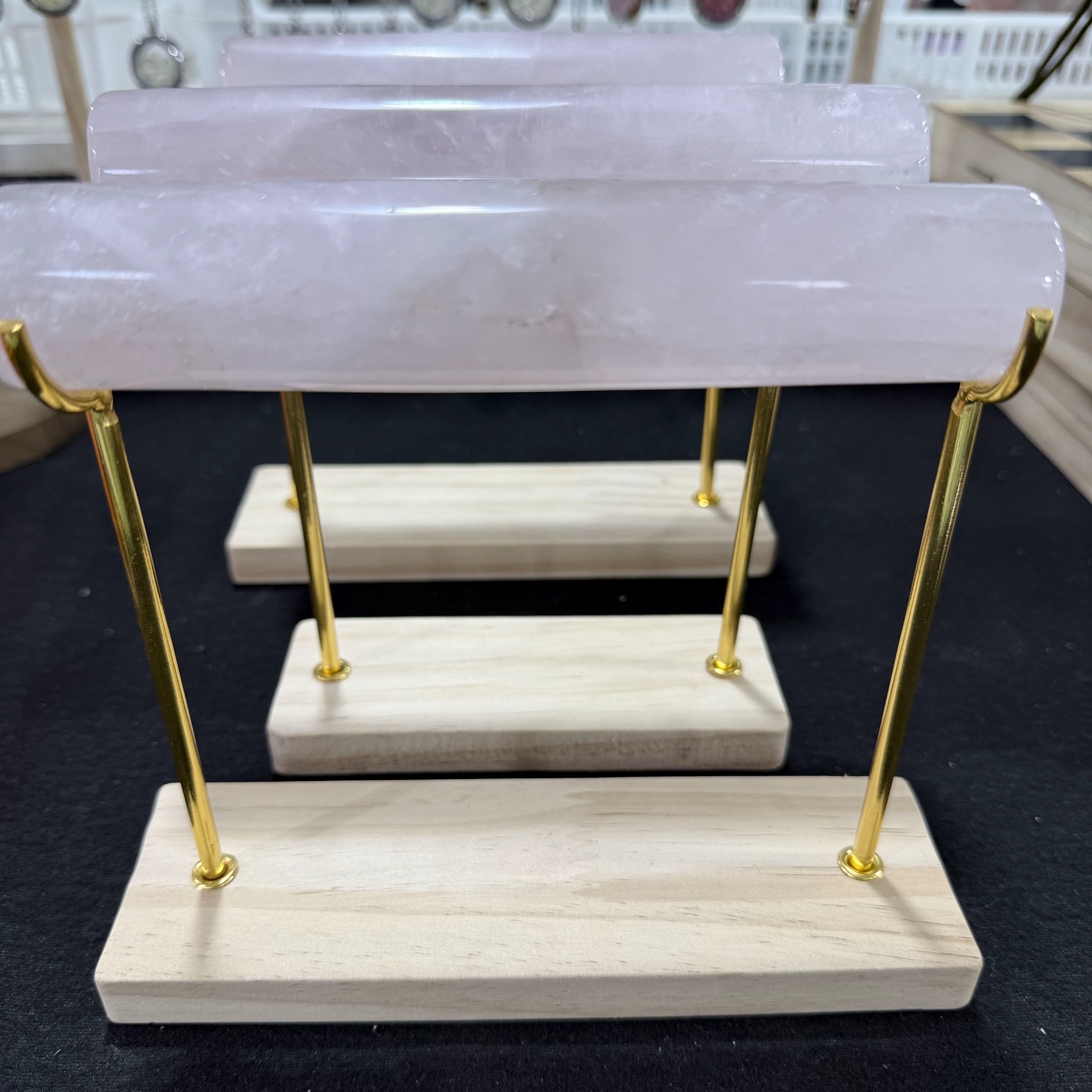 Rose rose quartz bâton rond avec support