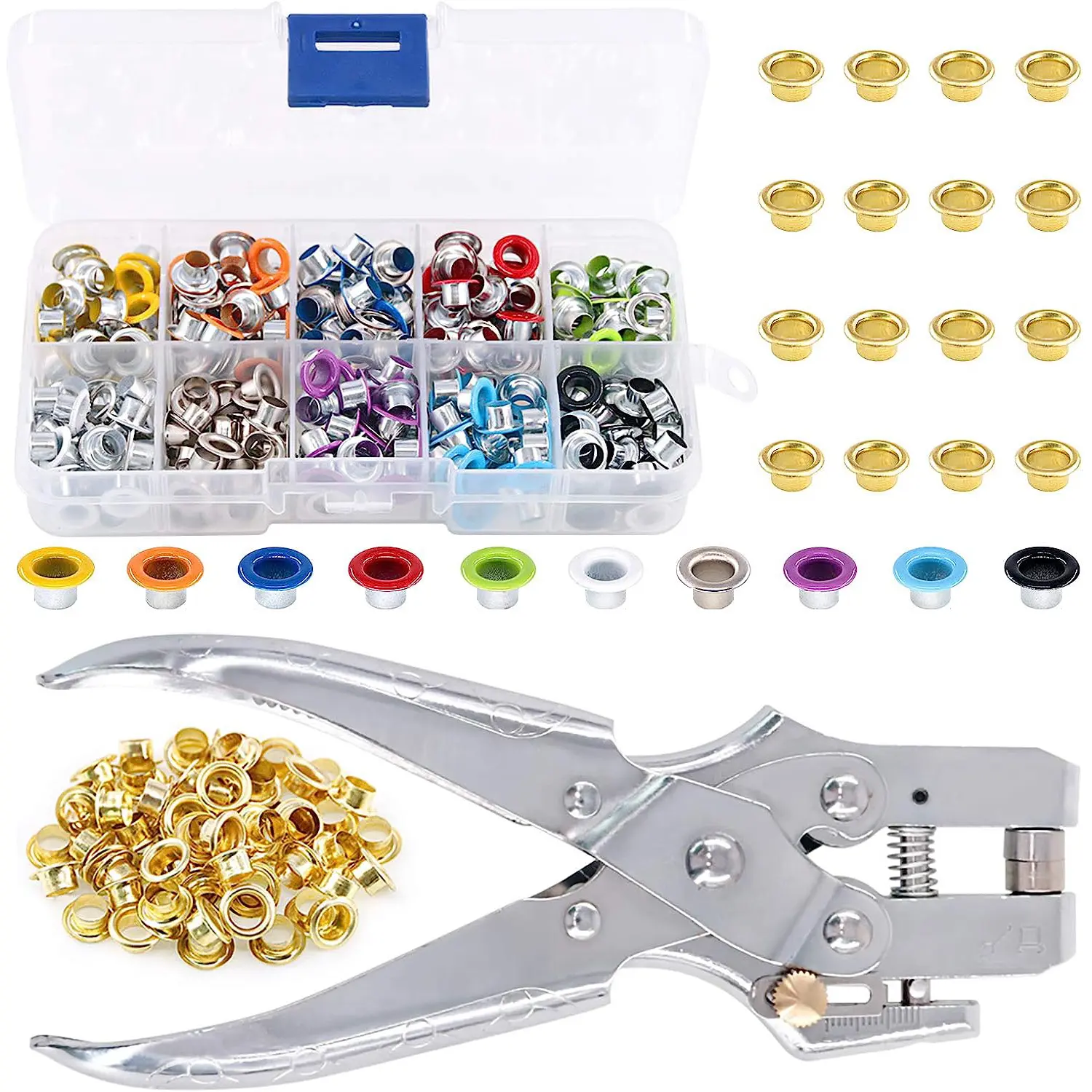 400 Juegos de 3/16 pulgadas (4,5mm), kit de ojales de metal de Multi-11Colors con alicates perforadores para cuero, lona, ropa, cinturón, bolso