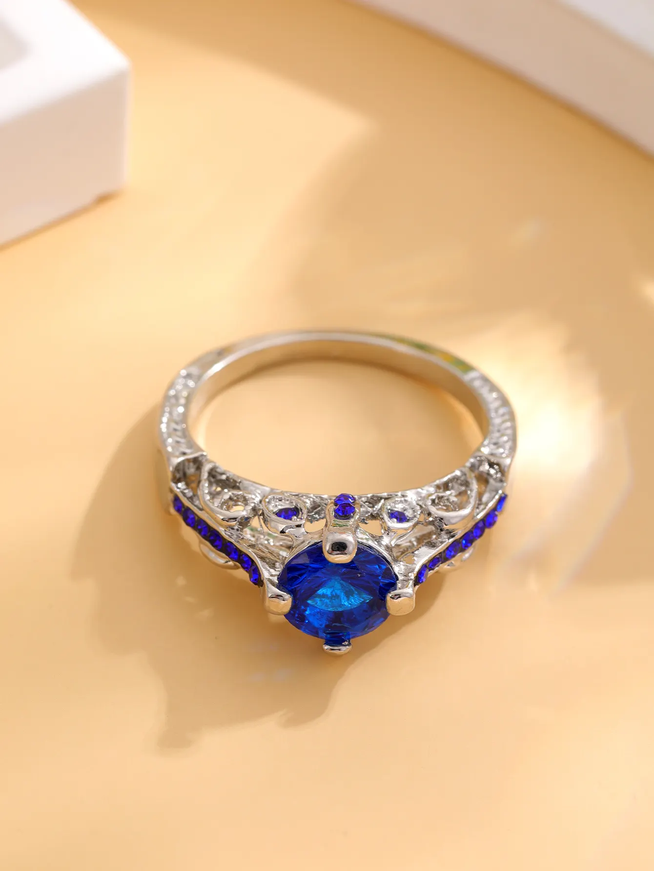 Jewelry Fashion luxury Silver blue White wind Zircon Blue Diamond 925 sterling silver ladies ring