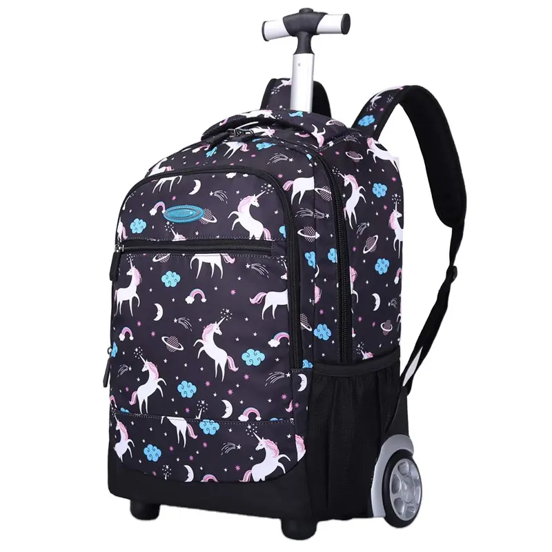 Çocuklar yetişkinler için haddeleme sırt çantası 18 "kızlar için tekerlekler ile su geçirmez sırt çantası erkek okul için rulo kitap çantası