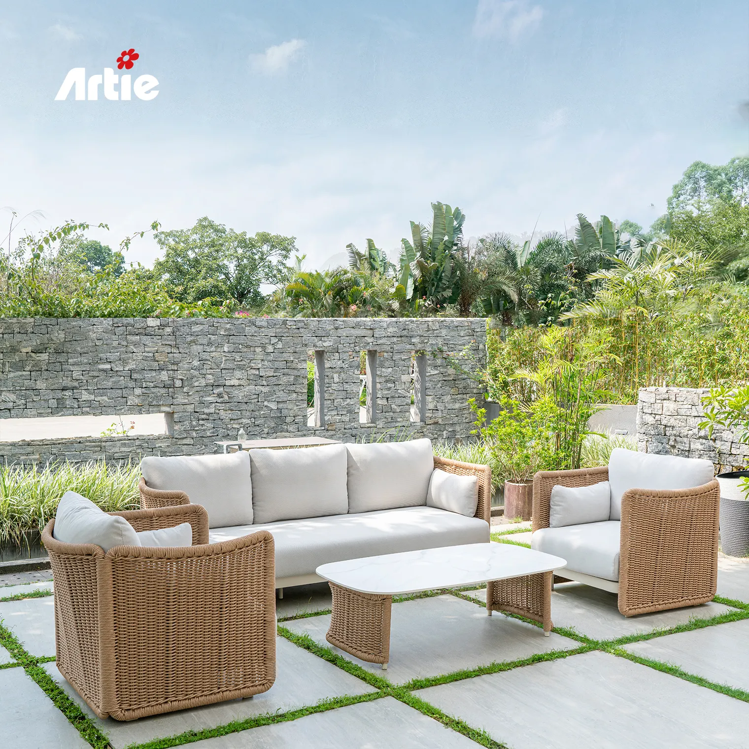 Artie Luxury Outdoor Furniture Aluminum Wicker Sofa Garden Sets Modern Garden Furniture Outdoor Sofa Set