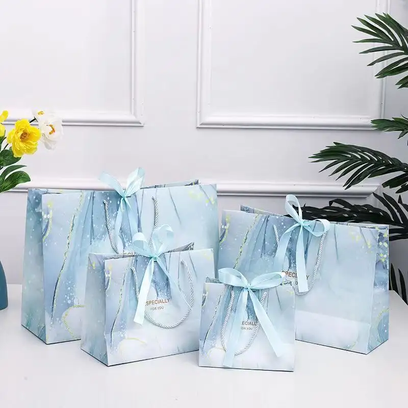 Bolsas de regalo con tejido y cintas a juego, bolsas de regalo con asas para bodas y Baby Shower