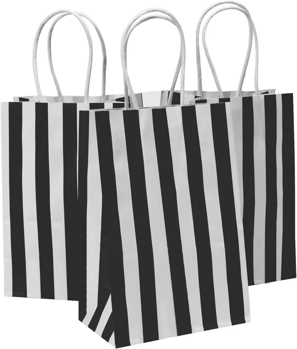 Özel kendi Logo siyah ve beyaz şerit Kraft hediye zanaat kağıt alışveriş torbası kolları ile