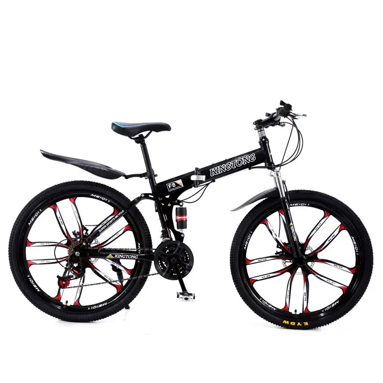 KINGTONG-Bicicleta de Montaña plegable Sepeda, MTB, 26 pulgadas, color negro, 27 velocidades