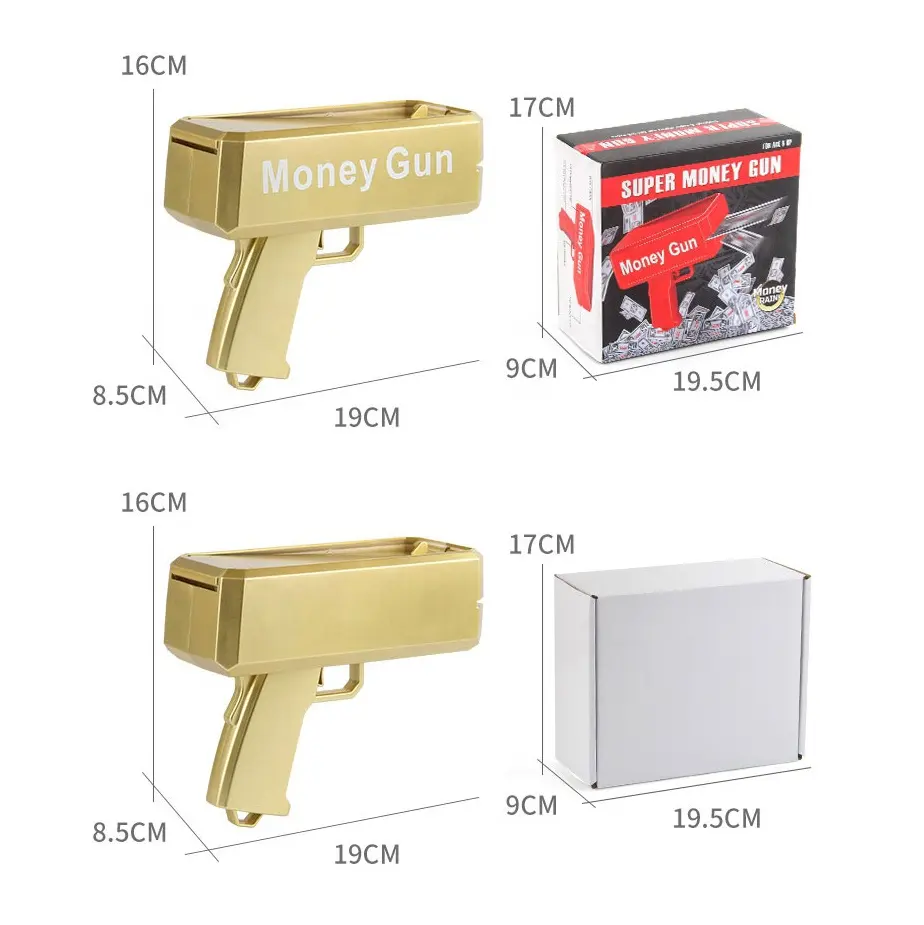 Wholesale Gold Money Gun Make Cash Money Rain Super Plastic Gun Toy Shot Spray Real Golden Money Toy  Gun for Party Custom LogoPopular