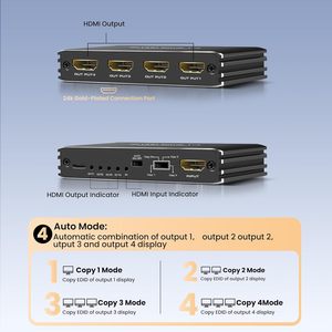 SY 1x4 HDMI Splitter 48Gbps Compatible con Dolby 4 puertos Modo espejo y transmisiones de audio multicanal HDMI 2,1 Splitter 1 in 4 Out - Product Image 3