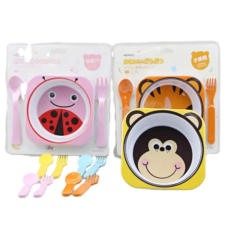 Wholesale high quality kid dinnerware set new design melamine cute cartoon animal decal children dinnerware set