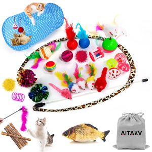 Juguetes para gatos, surtidos de juguetes para gatitos, juego de juguetes de hierba gatera con túnel de 2 vías, pluma de gato, hierba gatera, peces, ratones, bolas y campanas - Product Image 2