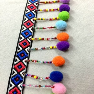 Ruban <span class=keywords><strong>Jacquard</strong></span> fait à la main boule à bulles colorée gland perle dentelle pour robe de vêtement dentelle décorative coupe - Product Image 2