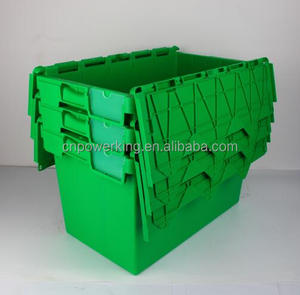 Cajón móvil de plástico de fácil manejo para transporte logístico apilable y nido de 40L con tapa con bisagras - Product Image 5