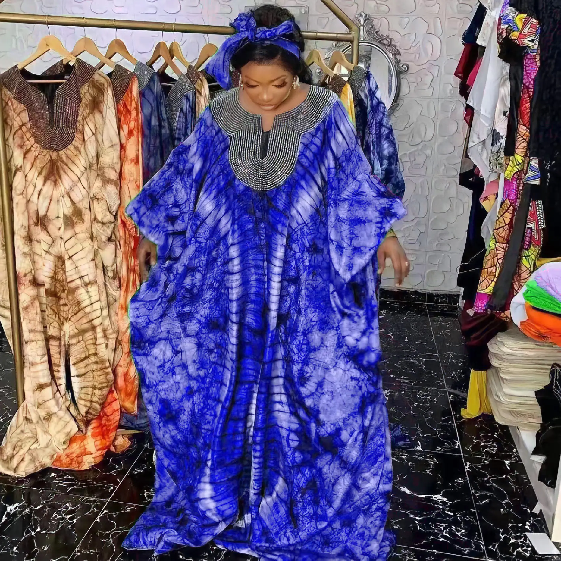 Vestidos tradicionais de renda boubou africano para mulheres, vestidos casuais de tecido nigeriano de tamanho livre com estampa de cera, tecido de Ancara