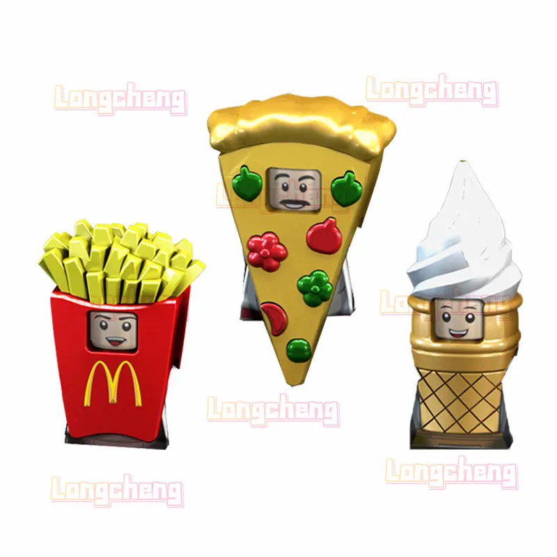PG8144 Desenhos Animados Bonito Modelo Alimentar Pizza Fries Cone Building Block Assembly Plástico Criativo Educacional Colete Figura Brinquedo