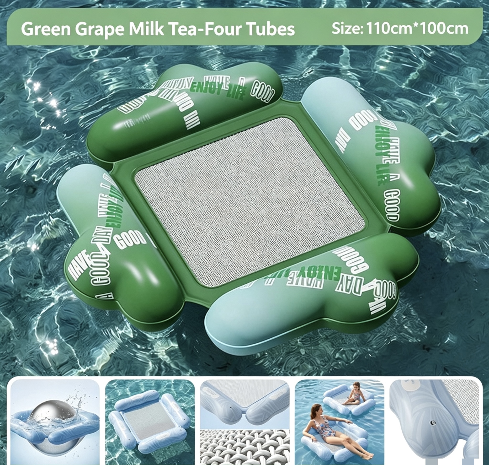 Verde - Cuatro tubos - Verde leche, fila flotante verde 125x117cm
