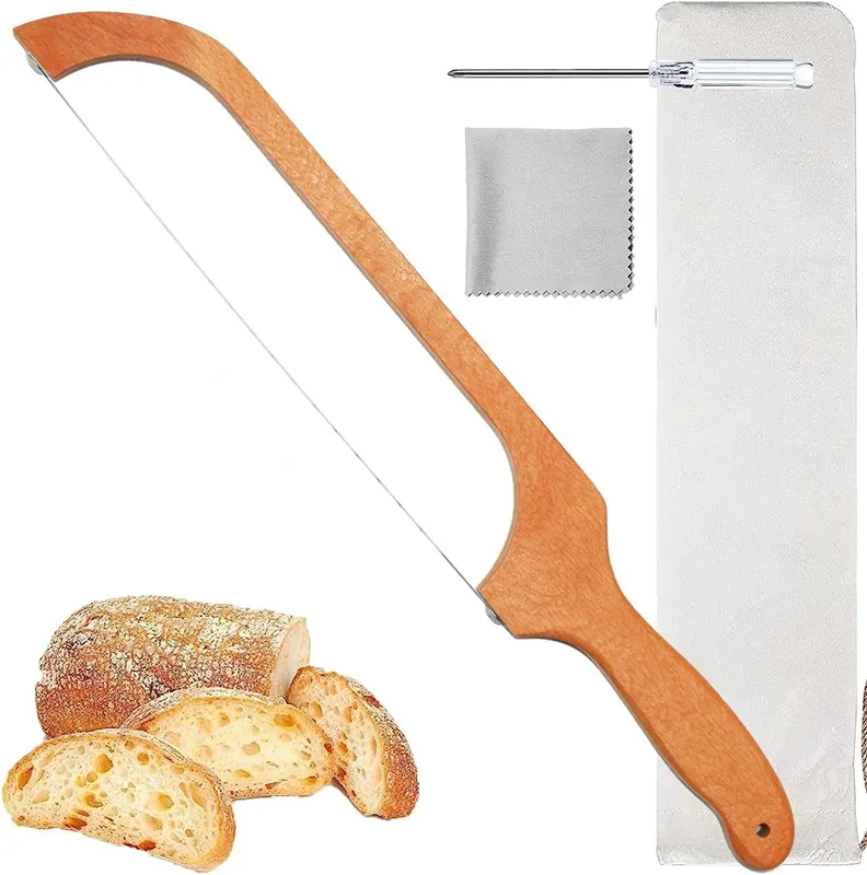 Beukenhout Handvat Broodsnijder Rvs Stokbrood Snijgereedschap Toast Brood Gekarteld Boogmes