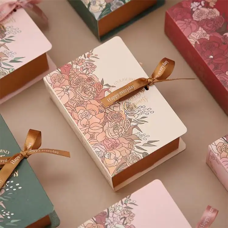 Fuxing – boîte en papier de mariage en forme de livre personnalisé de luxe, boîte d'emballage de cadeau à rabat pliable, boîte en forme de livre cadeau pour mariage