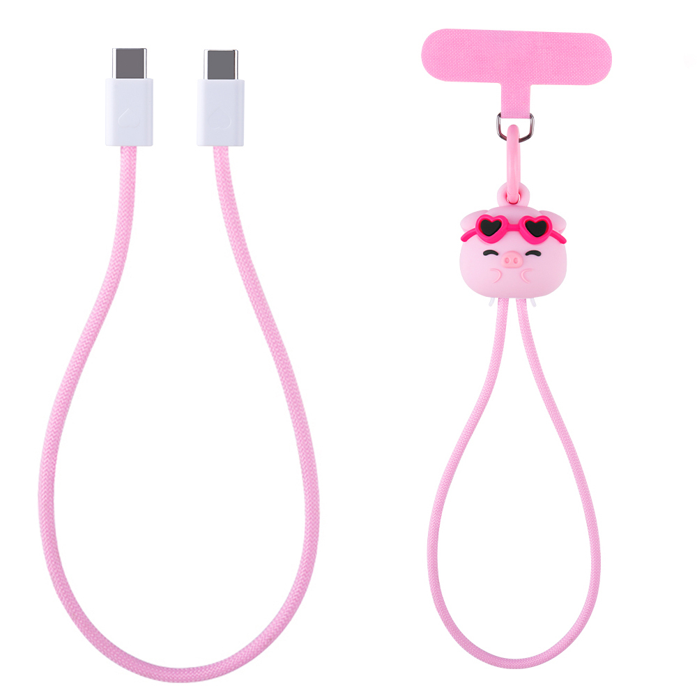 Pink Pig Wrist Strap Lanyard 60W Fast Charging Cable