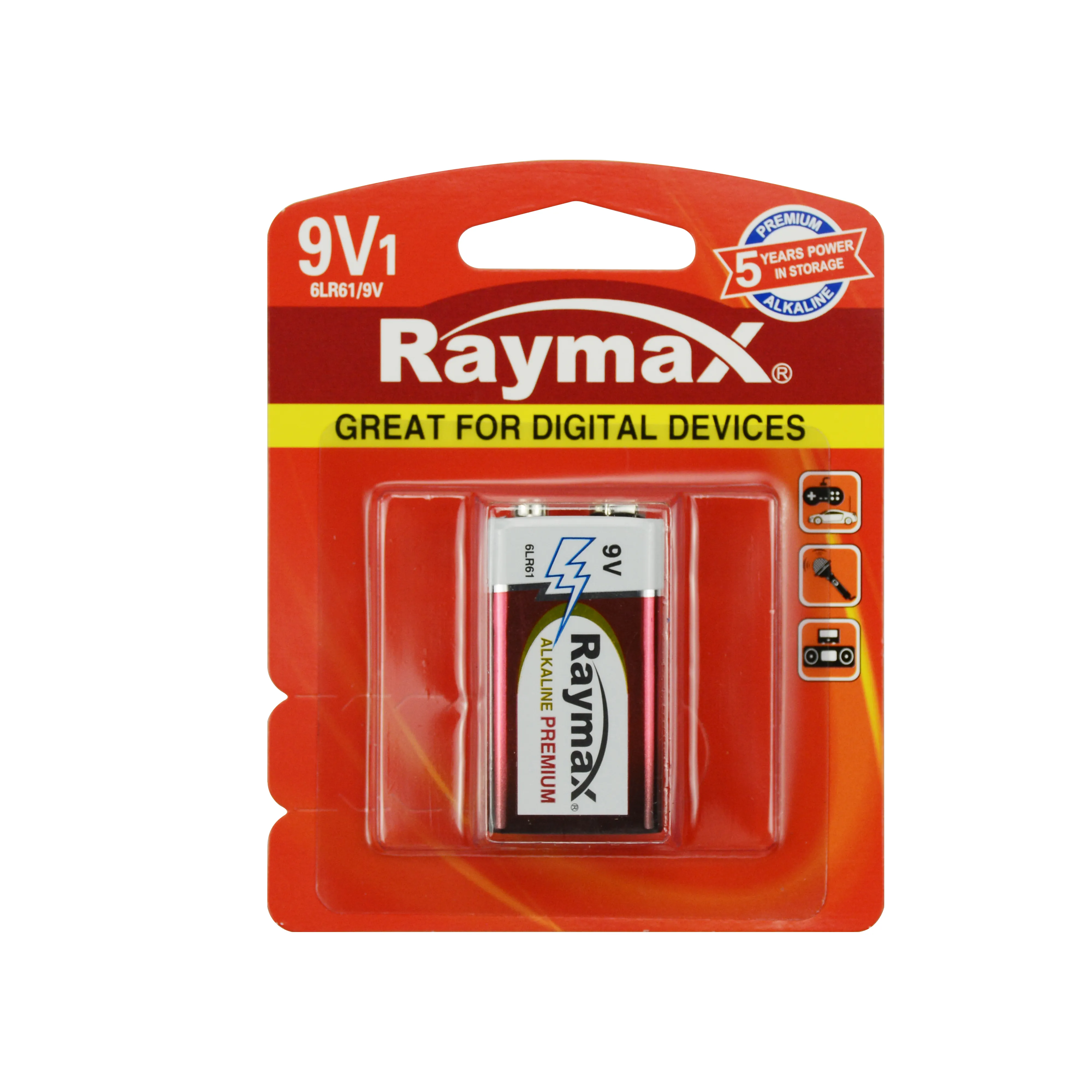 Raymax कारखाने की आपूर्ति 9v 6LR61 बैटरी सुपर क्षारीय Zn/MnO2 स्मोक डिटेक्टर बैटरी